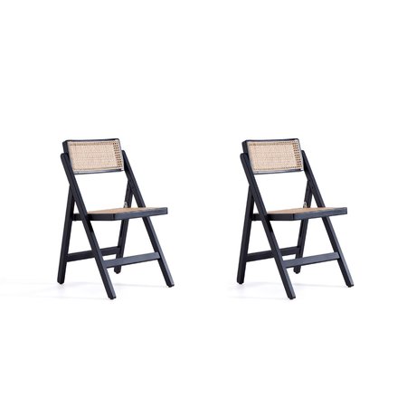 MANHATTAN COMFORT Pullman Folding Dining Chair in Black and Natural Cane , Set of 2 DCCA08-BK